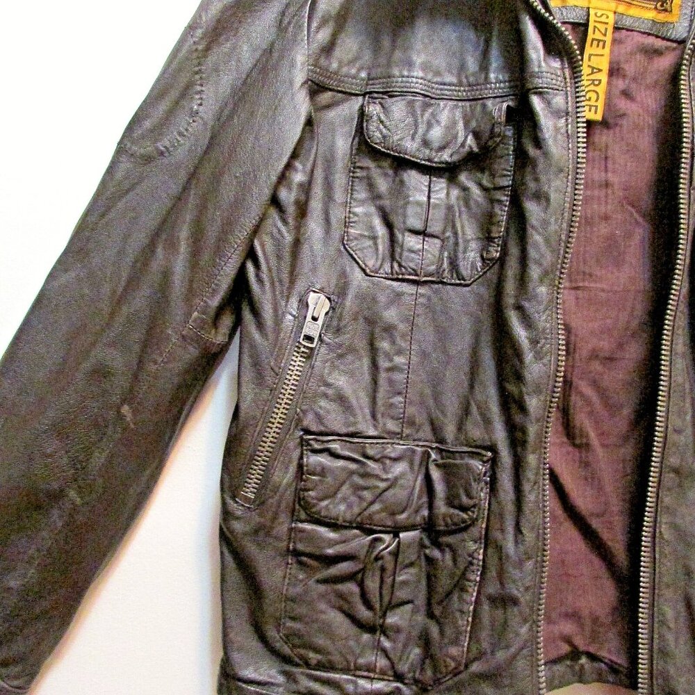 Superdry Dark Brown Leather Jacket - Picture 7 of 16